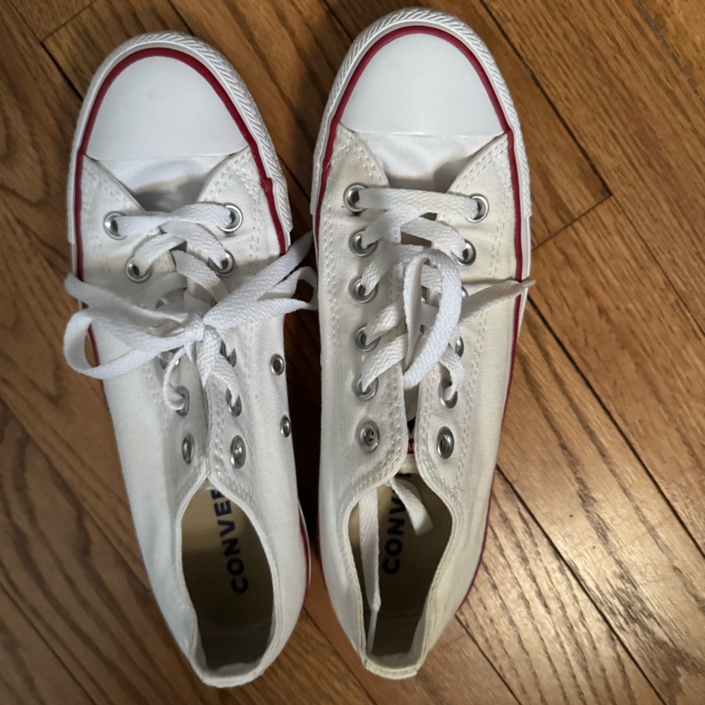 Converse All-Star White Canvas Shoes with Red Trim